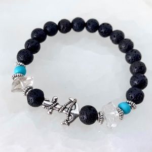 Herkimer diamonds crystal bracelet turquoise lava silver anchor bead bracelet